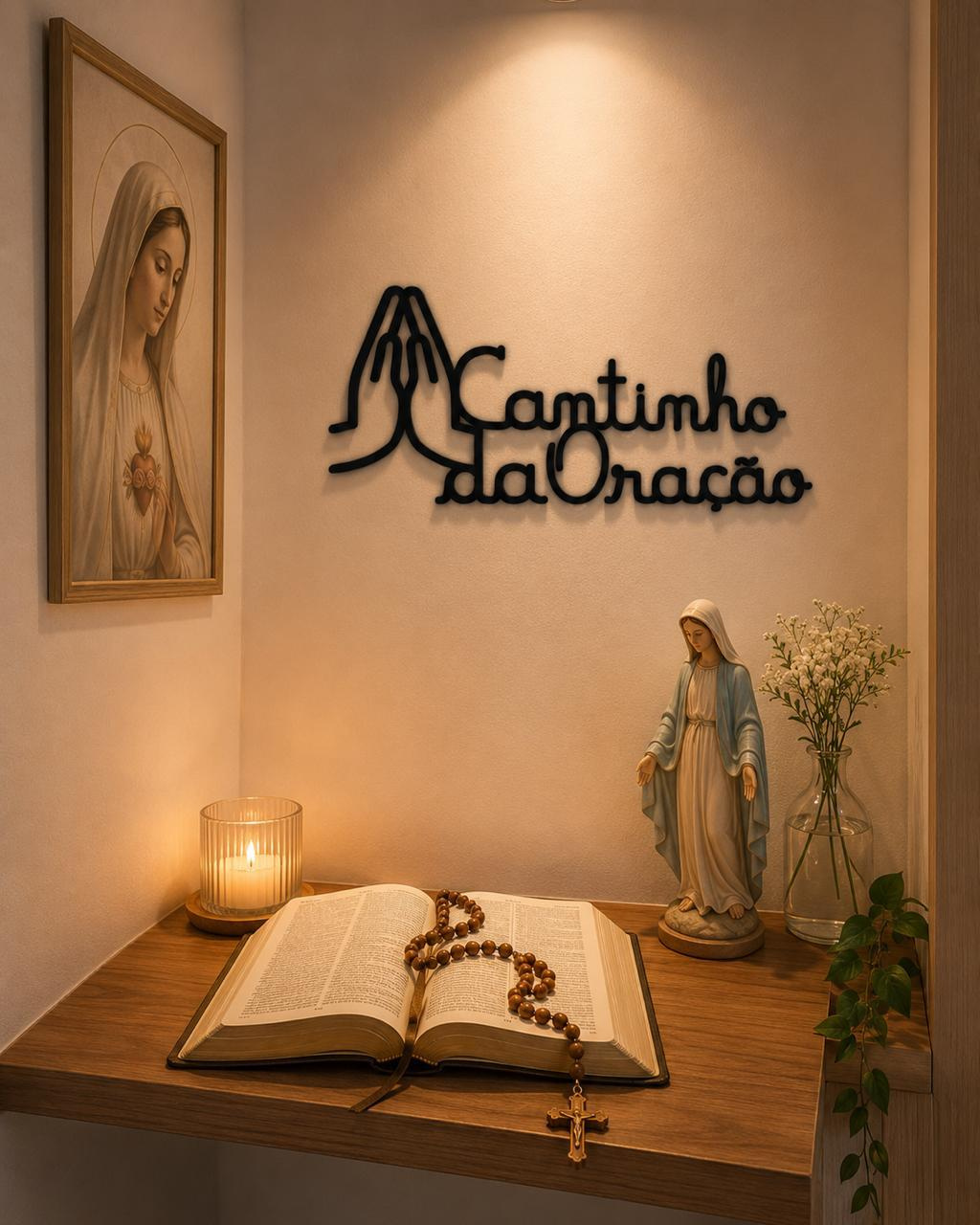 Cantinho da oração MDF 40x15 cm Decorativo Religioso Parede Preto - Imagem 3