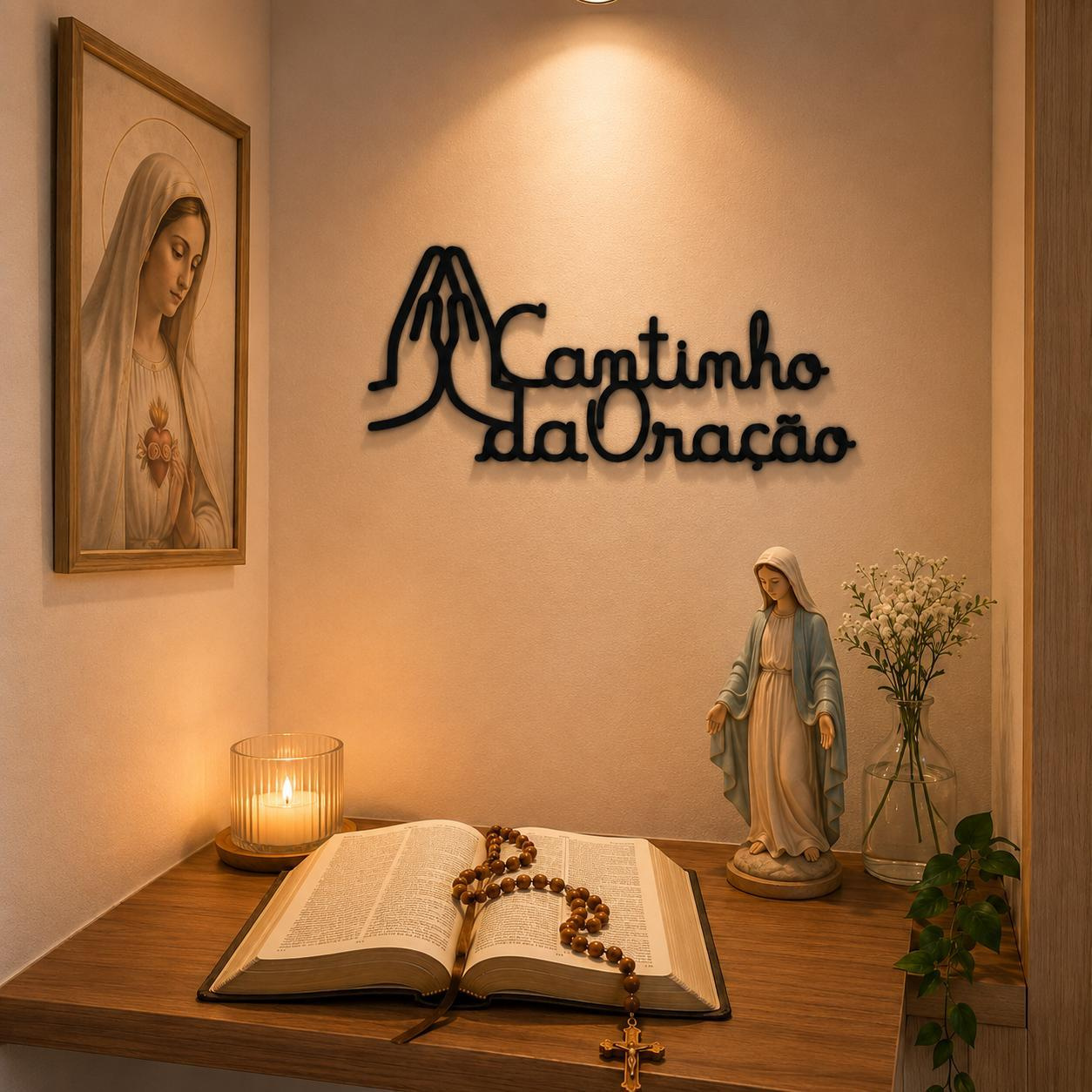 Cantinho da oração MDF 40x15 cm Decorativo Religioso Parede Preto - Imagem 2
